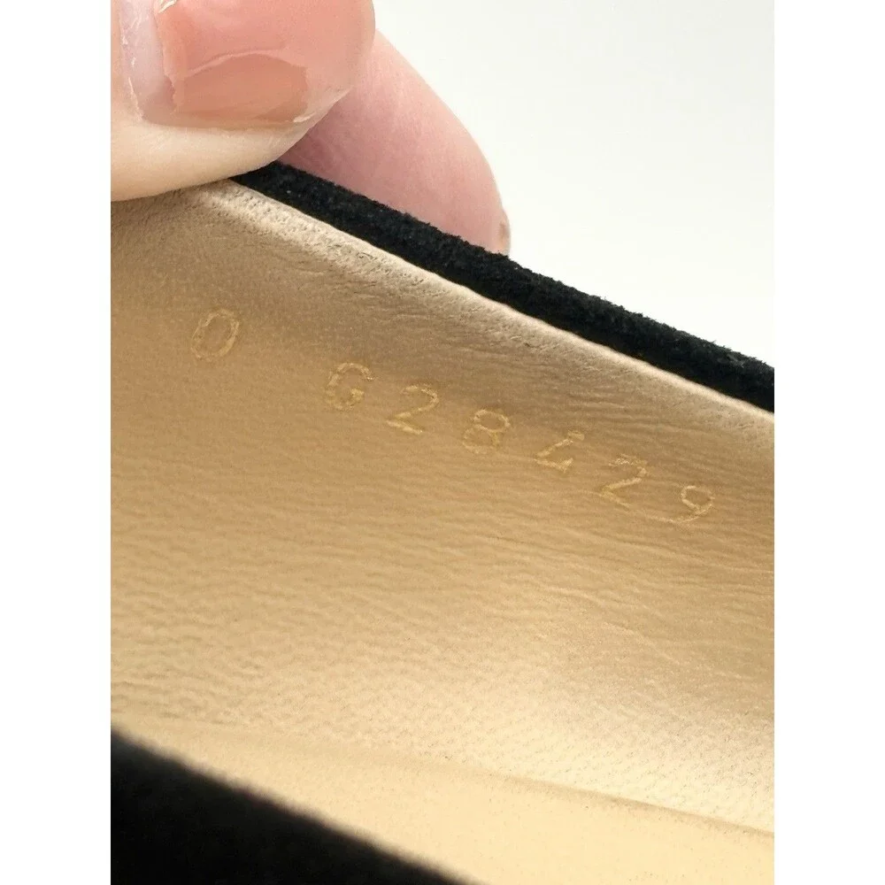 Chanel Black Suede Low Block Heels w CC Logo Cap Toe Accent Size EU 36